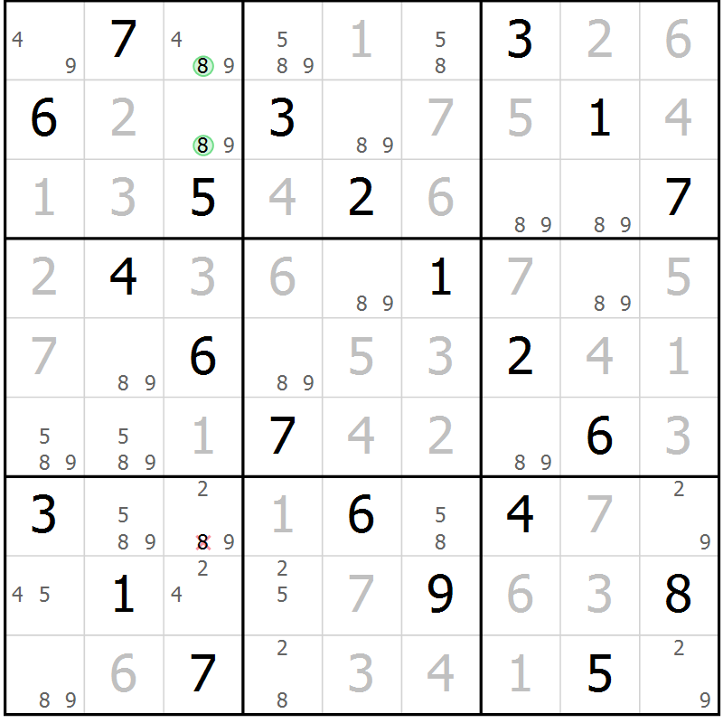Position des candidats pour la solution de la Gr 59 page 62 du magazine de sudoku Virtuose n° 115