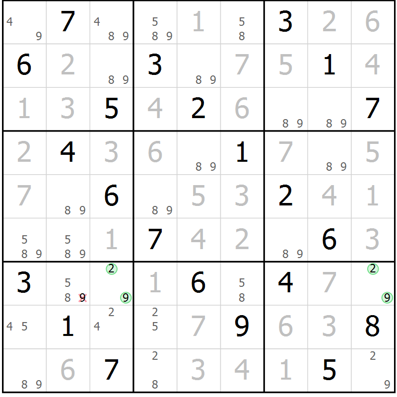 Position des candidats pour la solution de la Gr 59 page 62 du magazine de sudoku Virtuose n° 115