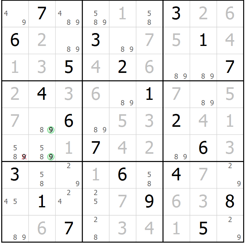 Position des candidats pour la solution de la Gr 59 page 62 du magazine de sudoku Virtuose n° 115