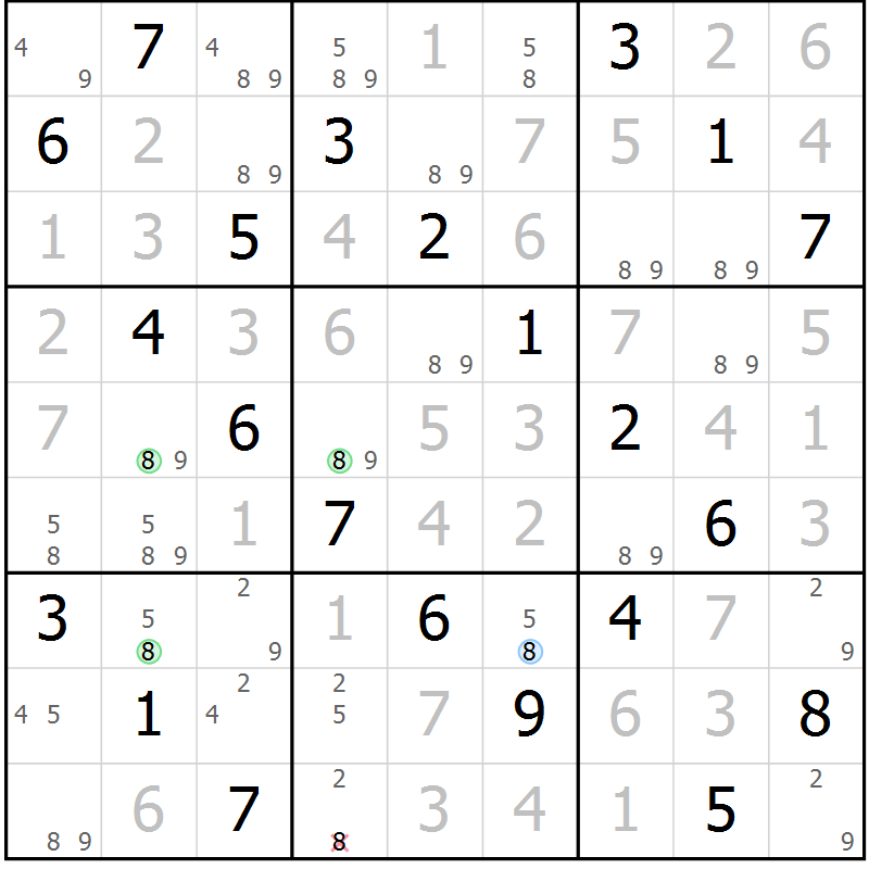 Position des candidats pour la solution de la Gr 59 page 62 du magazine de sudoku Virtuose n° 115