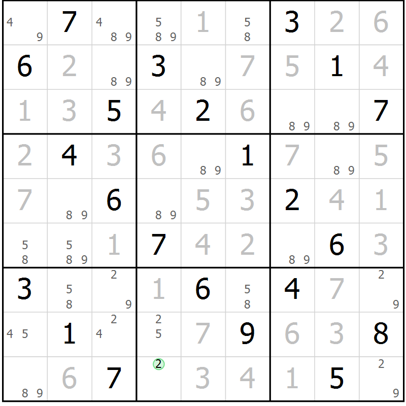 Position des candidats pour la solution de la Gr 59 page 62 du magazine de sudoku Virtuose n° 115