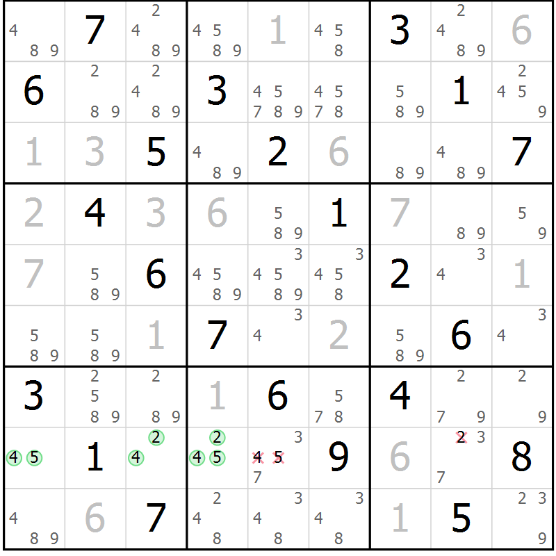 Position des candidats pour la solution de la Gr 59 page 62 du magazine de sudoku Virtuose n° 115