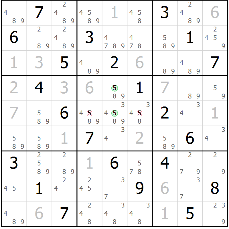 Position des candidats pour la solution de la Gr 59 page 62 du magazine de sudoku Virtuose n° 115