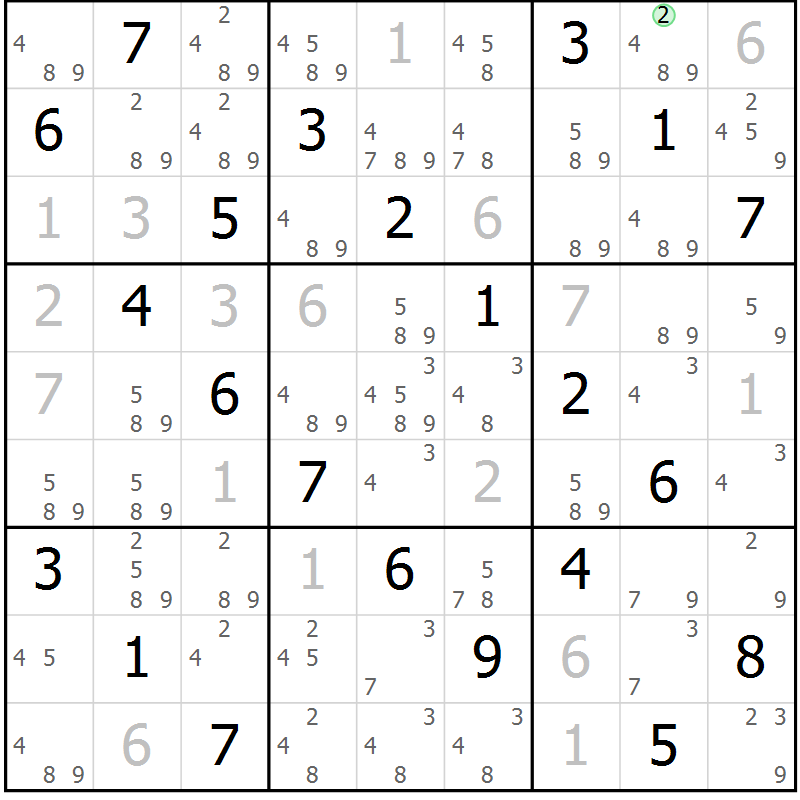 Position des candidats pour la solution de la Gr 59 page 62 du magazine de sudoku Virtuose n° 115