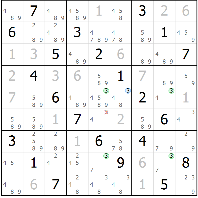 Position des candidats pour la solution de la Gr 59 page 62 du magazine de sudoku Virtuose n° 115