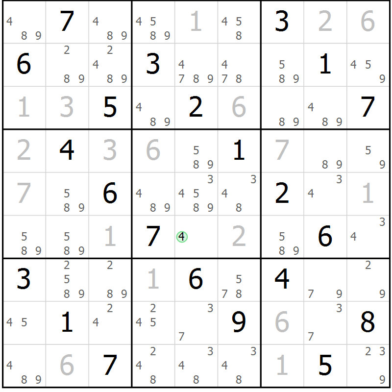 Position des candidats pour la solution de la Gr 59 page 62 du magazine de sudoku Virtuose n° 115