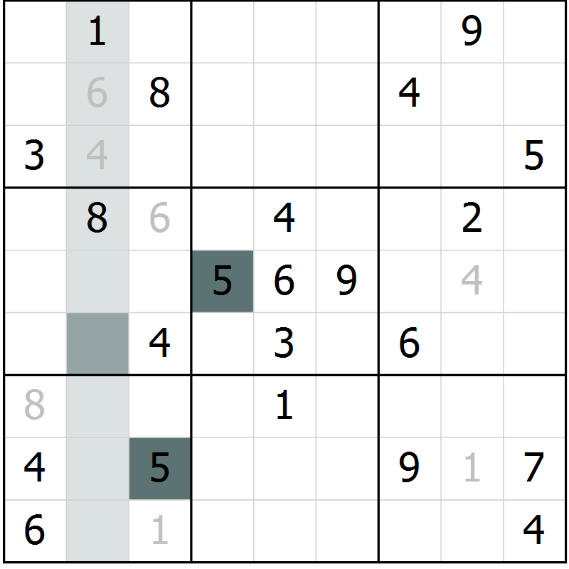Position des candidats pour la solution de la Gr 6 page 9 du magazine de sudoku Virtuose n° 115