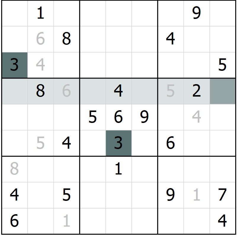Position des candidats pour la solution de la Gr 6 page 9 du magazine de sudoku Virtuose n° 115