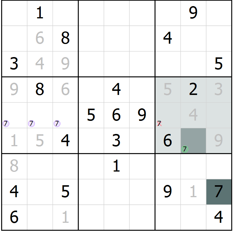 Position des candidats pour la solution de la Gr 6 page 9 du magazine de sudoku Virtuose n° 115