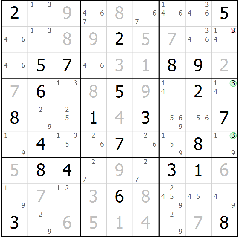 Position des candidats pour la solution de la Gr 60 page 63 du magazine de sudoku Virtuose n° 115