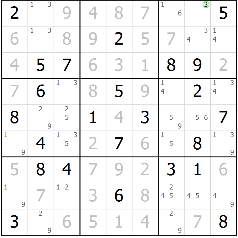 Position des candidats pour la solution de la Gr 60 page 63 du magazine de sudoku Virtuose n° 115
