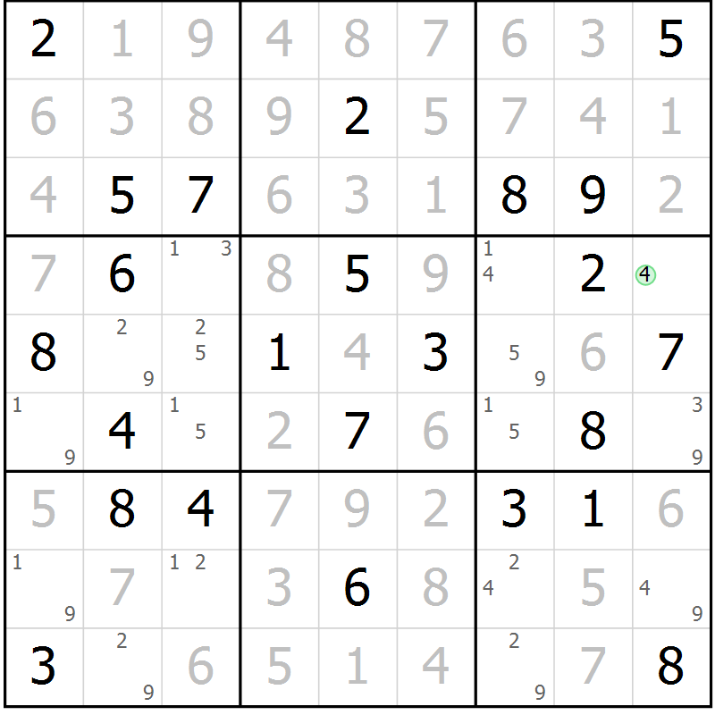 Position des candidats pour la solution de la Gr 60 page 63 du magazine de sudoku Virtuose n° 115