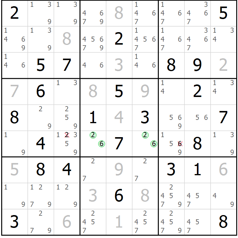 Position des candidats pour la solution de la Gr 60 page 63 du magazine de sudoku Virtuose n° 115