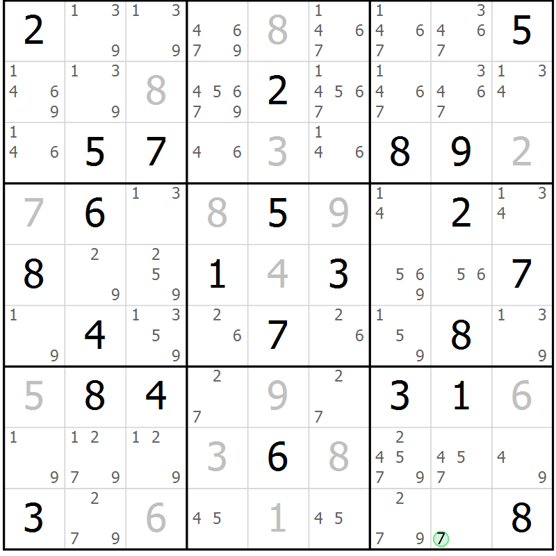 Position des candidats pour la solution de la Gr 60 page 63 du magazine de sudoku Virtuose n° 115