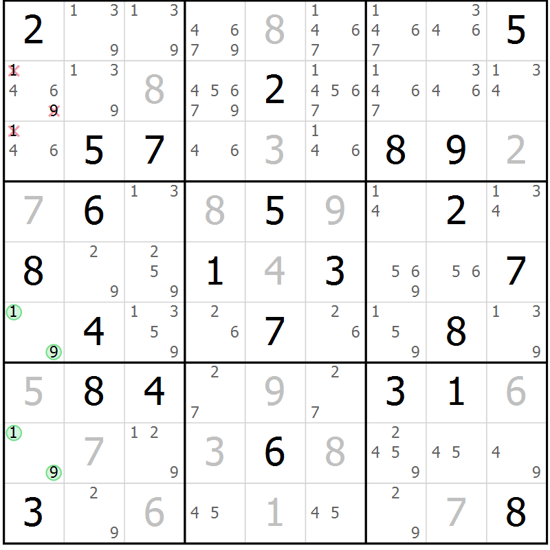 Position des candidats pour la solution de la Gr 60 page 63 du magazine de sudoku Virtuose n° 115