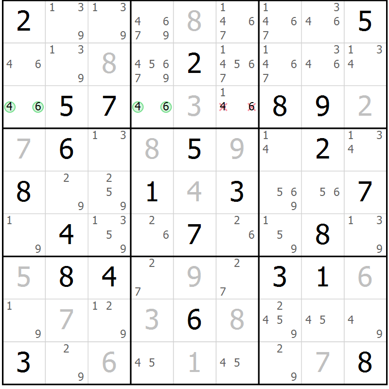Position des candidats pour la solution de la Gr 60 page 63 du magazine de sudoku Virtuose n° 115