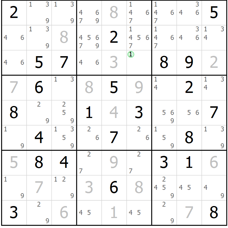 Position des candidats pour la solution de la Gr 60 page 63 du magazine de sudoku Virtuose n° 115