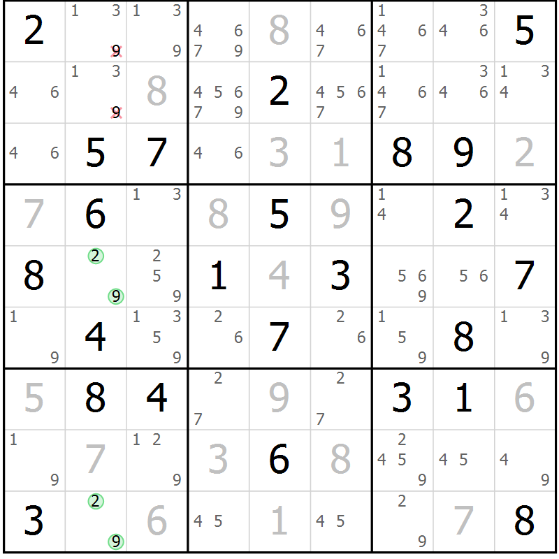 Position des candidats pour la solution de la Gr 60 page 63 du magazine de sudoku Virtuose n° 115