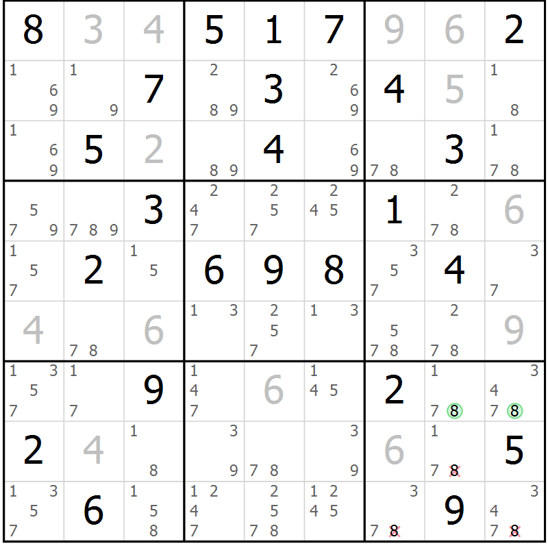 Position des candidats pour la solution de la Gr 61 page 64 du magazine de sudoku Virtuose n° 115