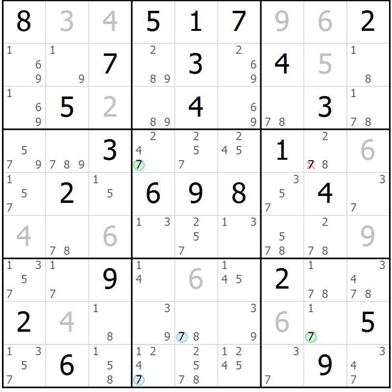 Position des candidats pour la solution de la Gr 61 page 64 du magazine de sudoku Virtuose n° 115