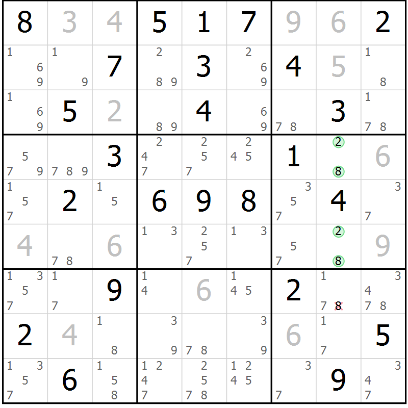 Position des candidats pour la solution de la Gr 61 page 64 du magazine de sudoku Virtuose n° 115