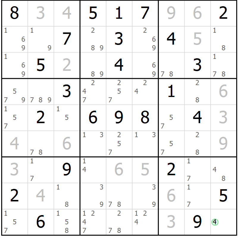 Position des candidats pour la solution de la Gr 61 page 64 du magazine de sudoku Virtuose n° 115