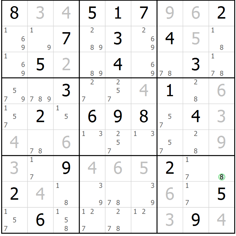Position des candidats pour la solution de la Gr 61 page 64 du magazine de sudoku Virtuose n° 115