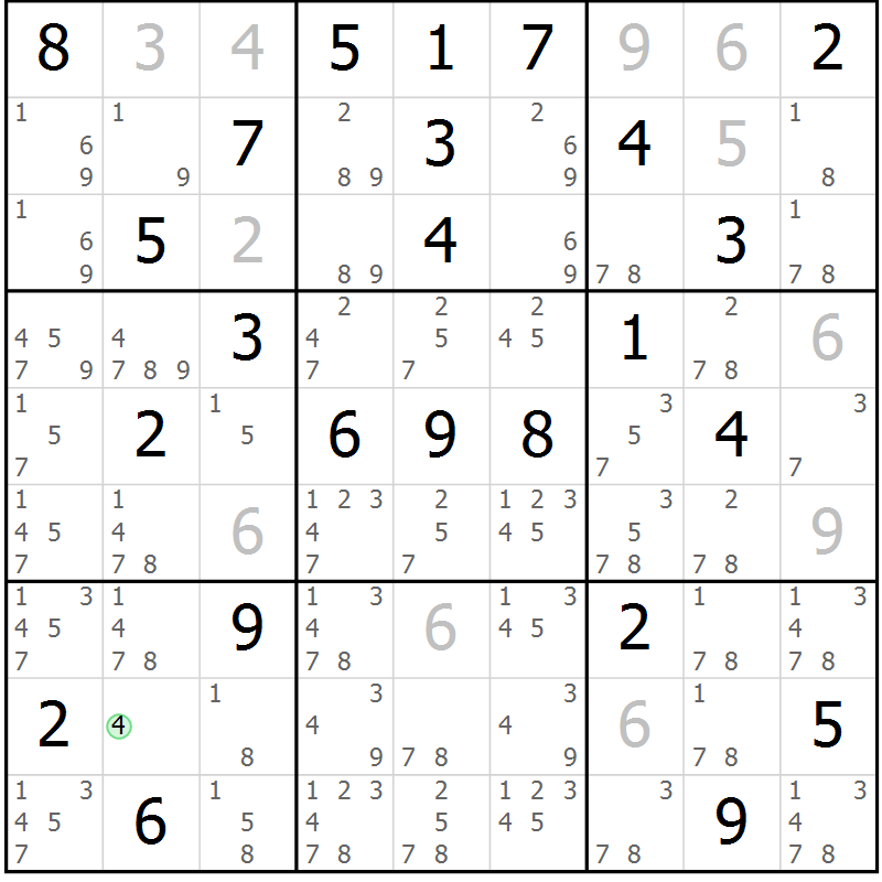 Position des candidats pour la solution de la Gr 61 page 64 du magazine de sudoku Virtuose n° 115