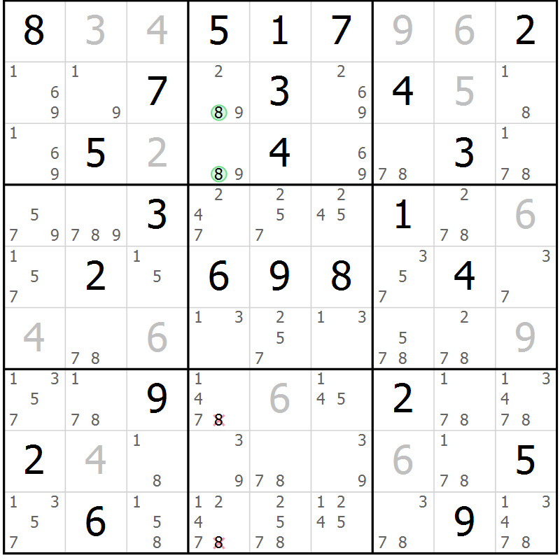 Position des candidats pour la solution de la Gr 61 page 64 du magazine de sudoku Virtuose n° 115