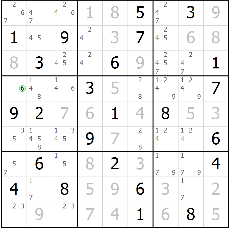 Position des candidats pour la solution de la Gr 62 page 65 du magazine de sudoku Virtuose n° 115