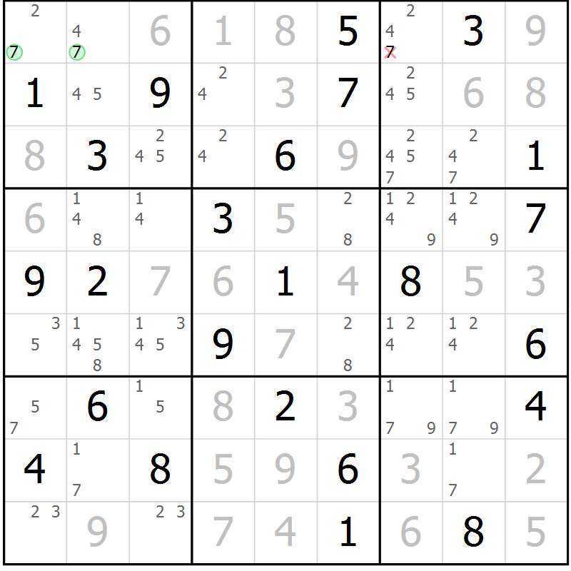 Position des candidats pour la solution de la Gr 62 page 65 du magazine de sudoku Virtuose n° 115
