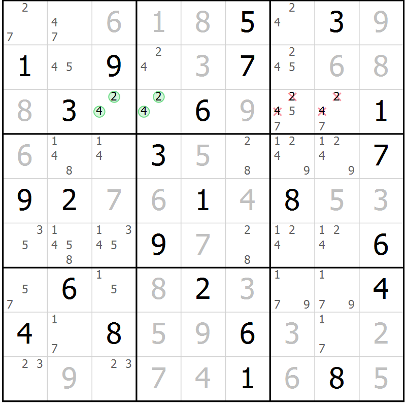 Position des candidats pour la solution de la Gr 62 page 65 du magazine de sudoku Virtuose n° 115