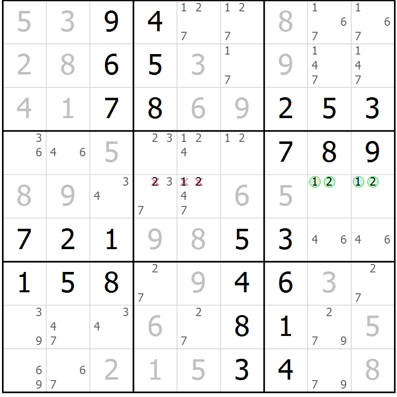 Position des candidats pour la solution de la Gr 63 page 66 du magazine de sudoku Virtuose n° 115