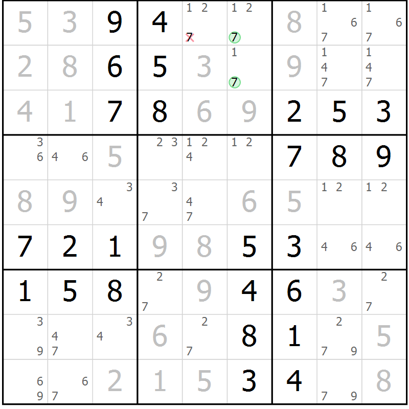 Position des candidats pour la solution de la Gr 63 page 66 du magazine de sudoku Virtuose n° 115