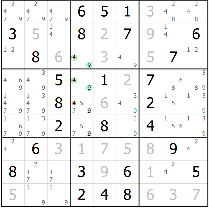 Position des candidats pour la solution de la Gr 64 page 67 du magazine de sudoku Virtuose n° 115