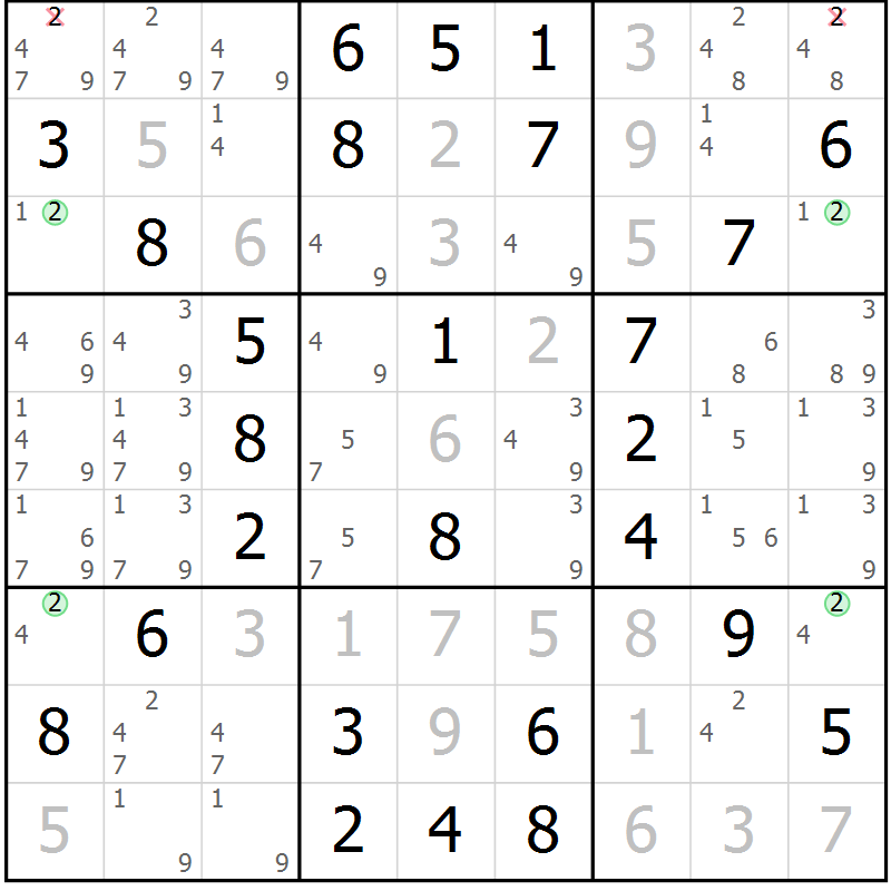 Position des candidats pour la solution de la Gr 64 page 67 du magazine de sudoku Virtuose n° 115