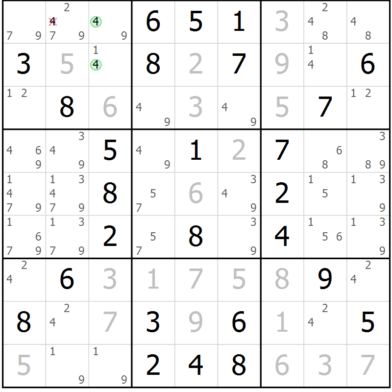 Position des candidats pour la solution de la Gr 64 page 67 du magazine de sudoku Virtuose n° 115