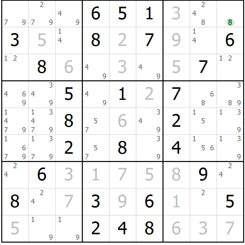 Position des candidats pour la solution de la Gr 64 page 67 du magazine de sudoku Virtuose n° 115