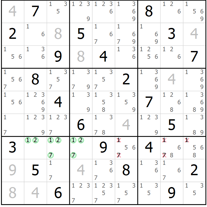 Position des candidats pour la solution de la Gr 65 page 68 du magazine de sudoku Virtuose n° 115
