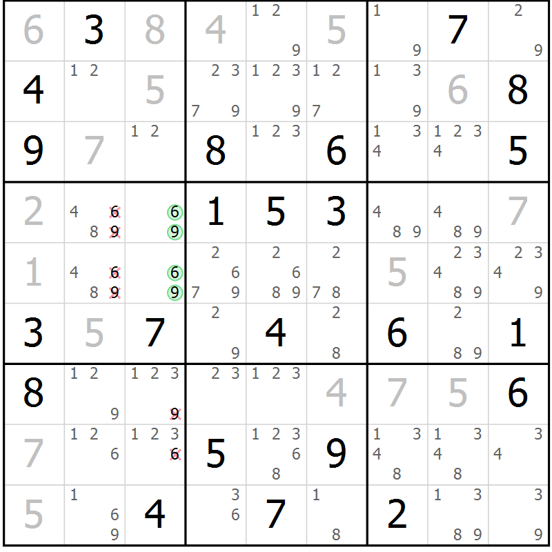 Position des candidats pour la solution de la Gr 66 page 69 du magazine de sudoku Virtuose n° 115