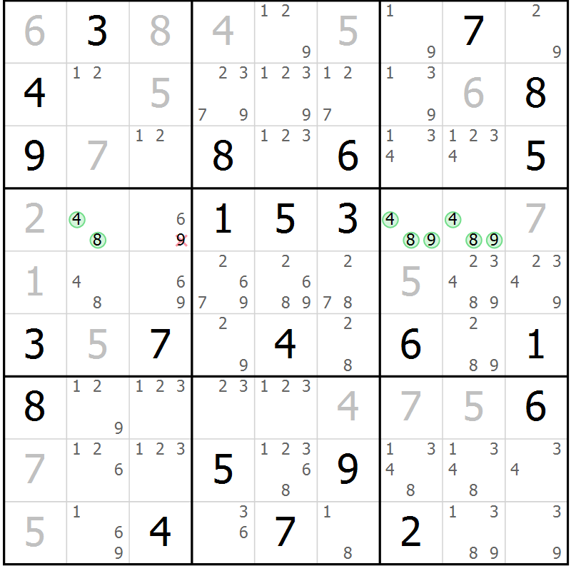 Position des candidats pour la solution de la Gr 66 page 69 du magazine de sudoku Virtuose n° 115