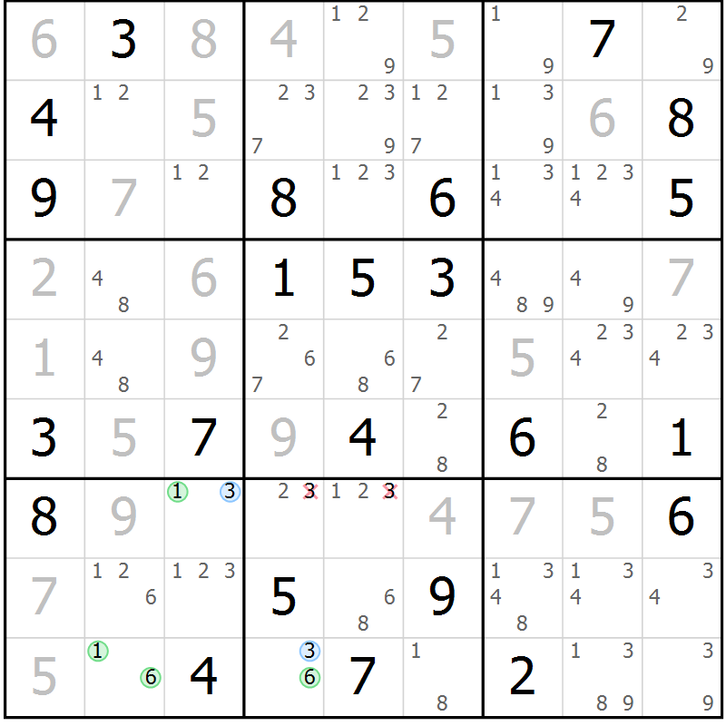 Position des candidats pour la solution de la Gr 66 page 69 du magazine de sudoku Virtuose n° 115