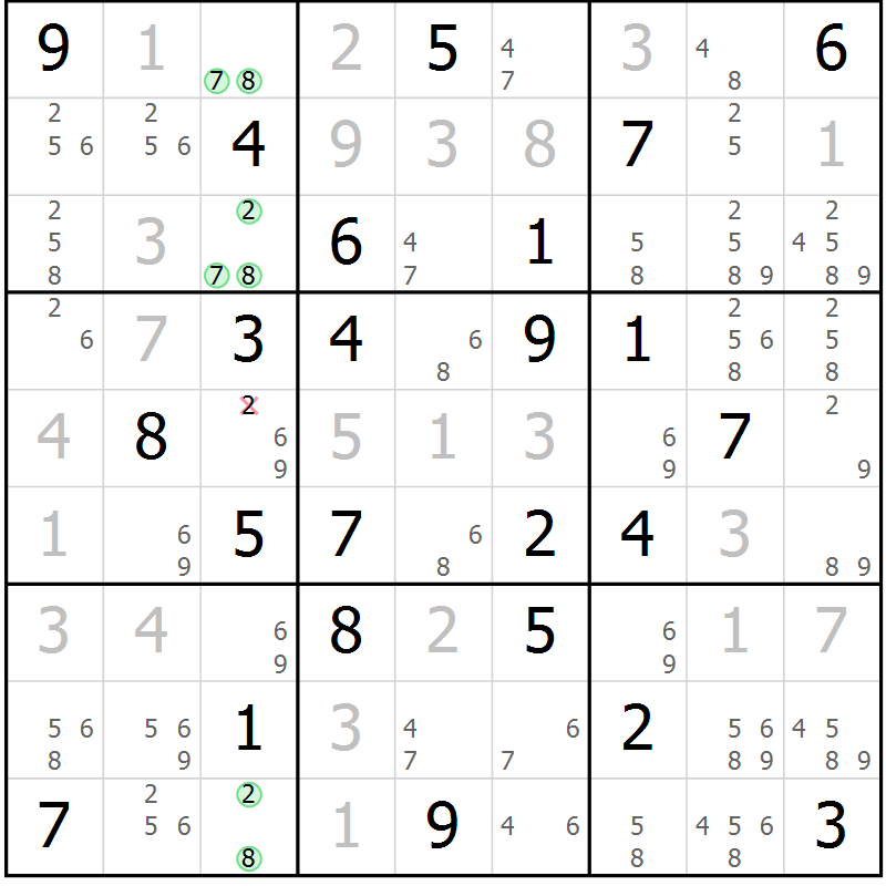 Position des candidats pour la solution de la Gr 67 page 70 du magazine de sudoku Virtuose n° 115