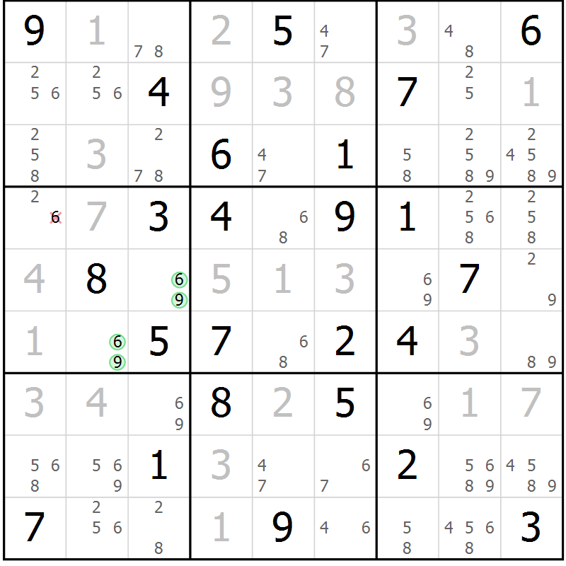 Position des candidats pour la solution de la Gr 67 page 70 du magazine de sudoku Virtuose n° 115