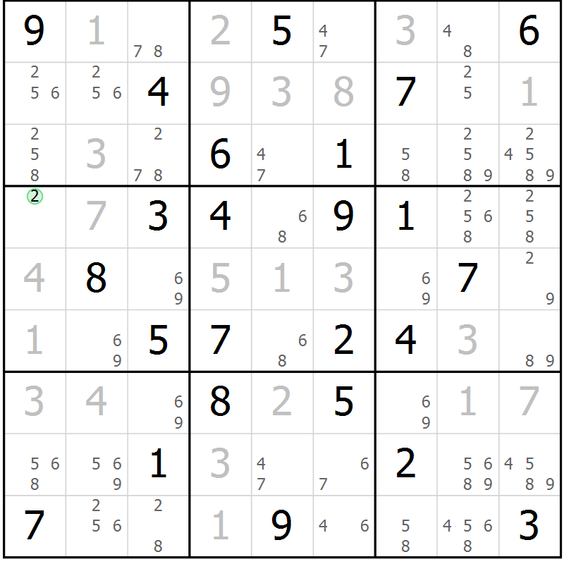 Position des candidats pour la solution de la Gr 67 page 70 du magazine de sudoku Virtuose n° 115