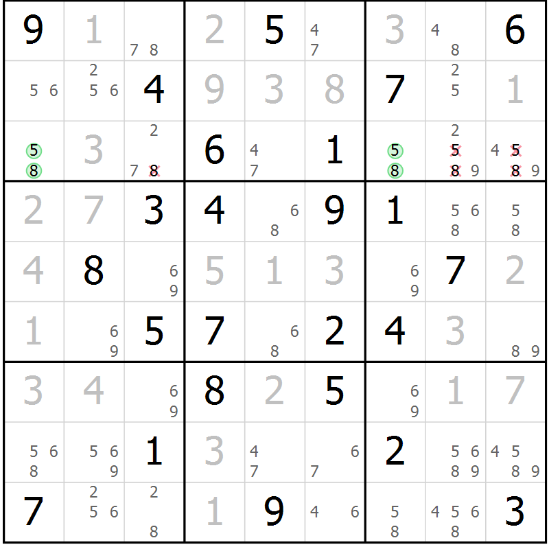 Position des candidats pour la solution de la Gr 67 page 70 du magazine de sudoku Virtuose n° 115