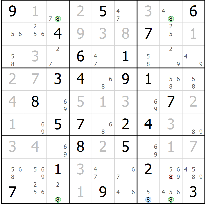 Position des candidats pour la solution de la Gr 67 page 70 du magazine de sudoku Virtuose n° 115