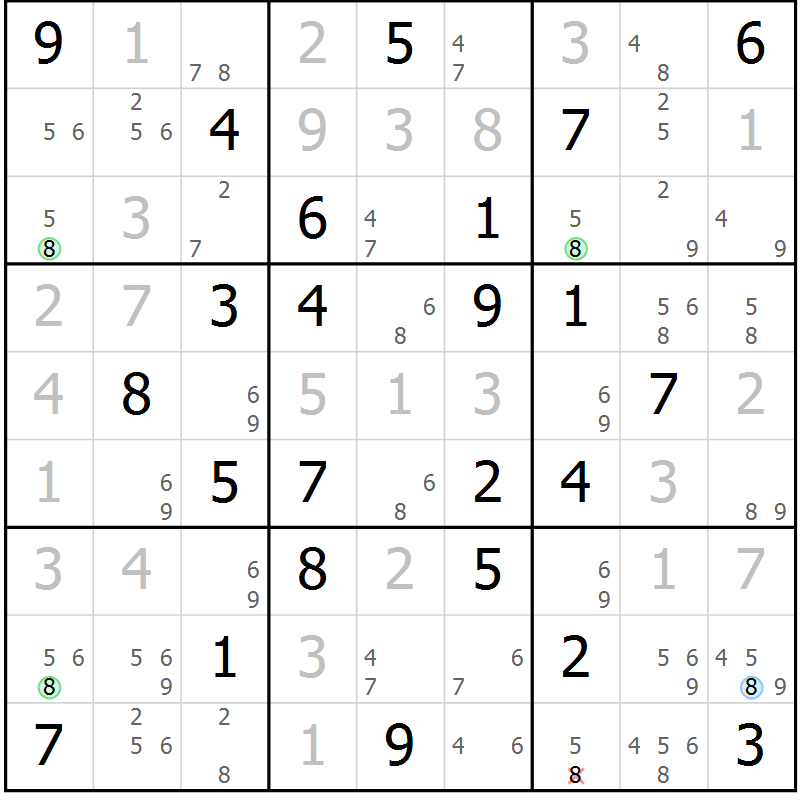 Position des candidats pour la solution de la Gr 67 page 70 du magazine de sudoku Virtuose n° 115