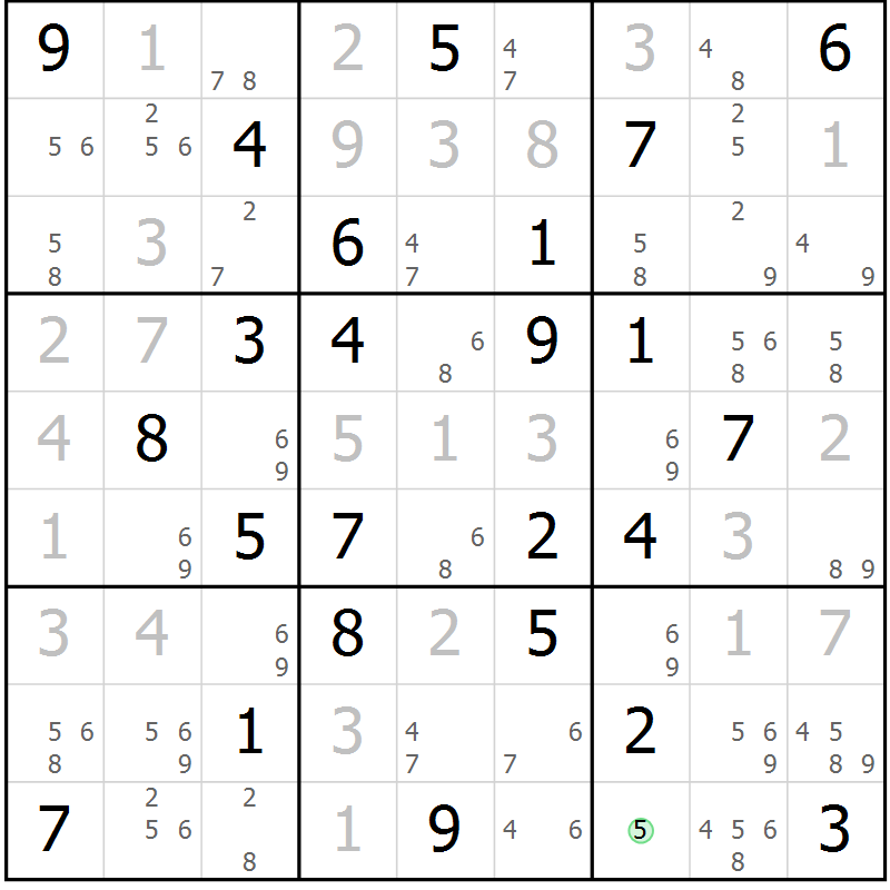 Position des candidats pour la solution de la Gr 67 page 70 du magazine de sudoku Virtuose n° 115