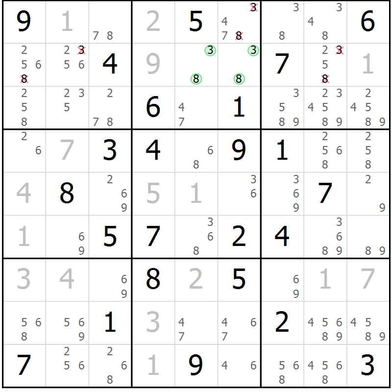 Position des candidats pour la solution de la Gr 67 page 70 du magazine de sudoku Virtuose n° 115